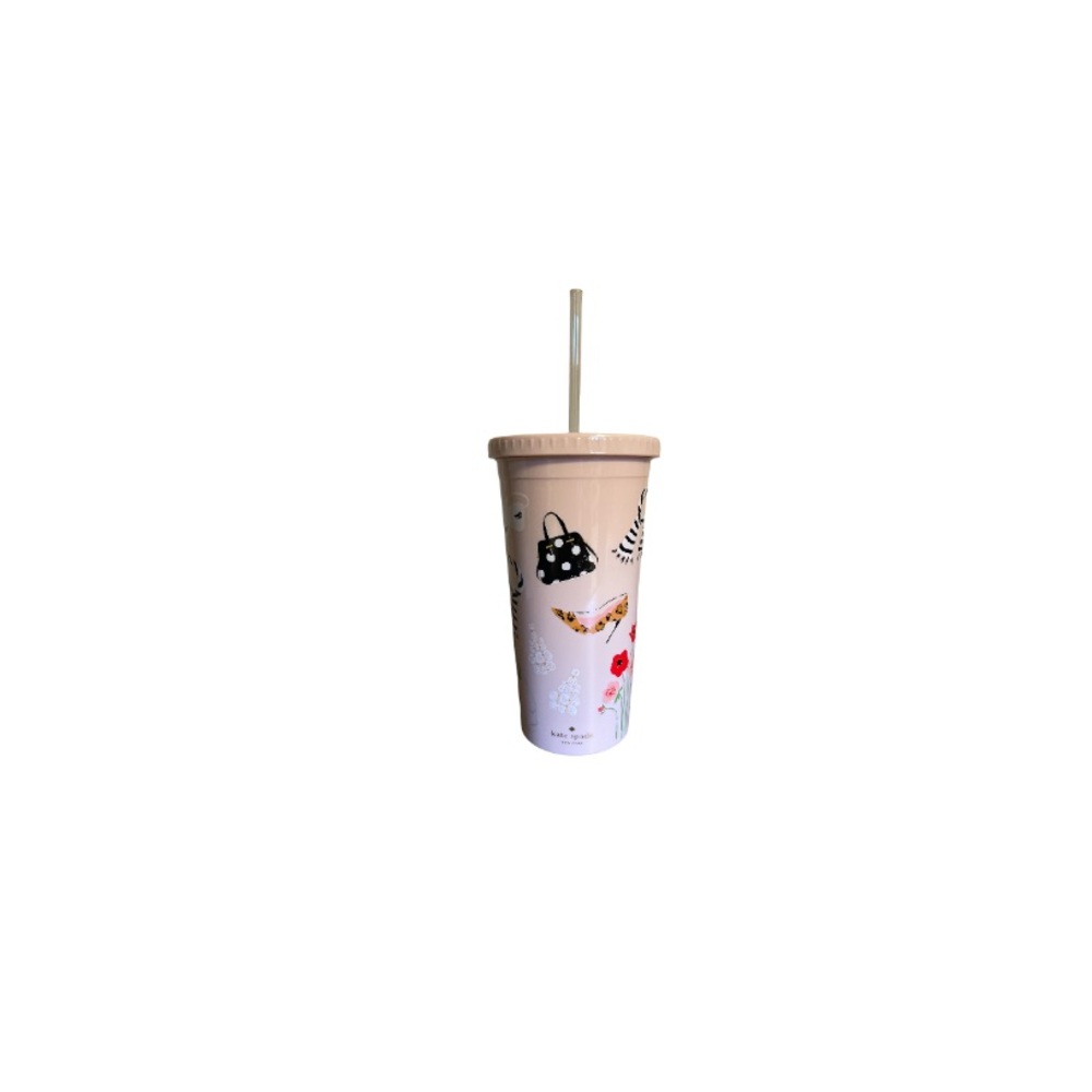 Kate Spade Pink and White Plastic Tumbler